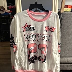 Pink and White Graphic Women's Sweater